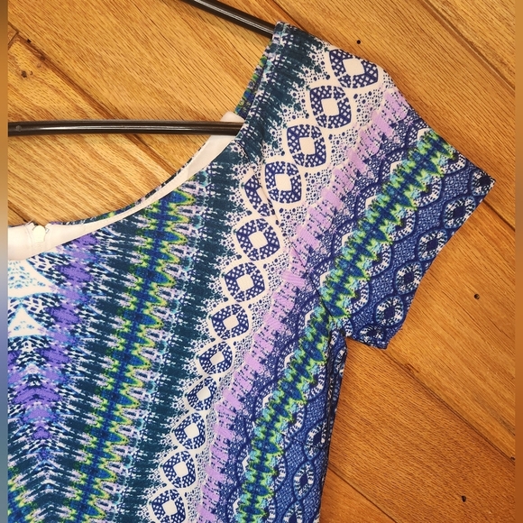 Bisou Bisou Michele Bohbot purple, green and blue boatneck bodycon dress Size 2 - Picture 3 of 10